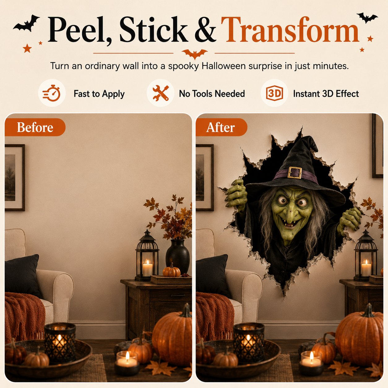 Halloween Witch Break-In 3D Wall Decal