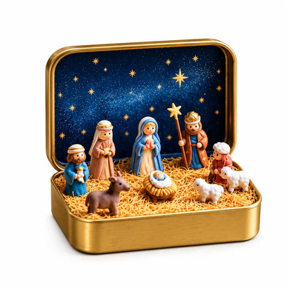 🔥Last Day 49% OFF - ✝️Religious Pocket-Size Mini Nativity Scene Set with Storage Box