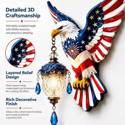🦅American Freedom Eagle Pendant Wall Light – Vintage Patriotic Resin Sculpture Lamp with Crystal Accents (Unique Gift for Patriots)