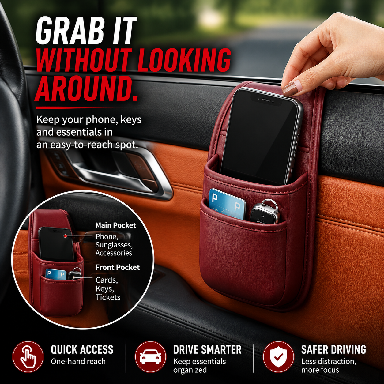 📱 TRENDING NOW | Car Phone Storage Pocket – Slim Adhesive Organizer for Phones, Keys, Cards, Tickets & Sunglasses