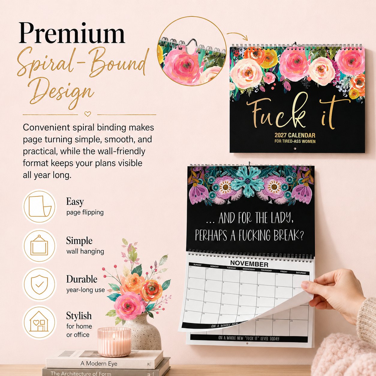 🌸😂 2027 Zero-F*cks Floral Wall Calendar – 12 Months of Sarcasm, Chaos & Pretty Flowers
