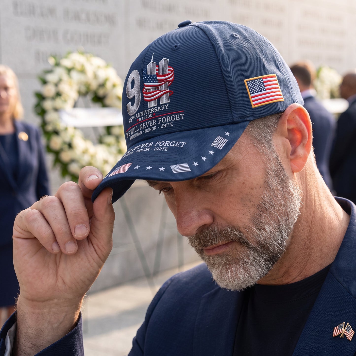 🇺🇸 9/11 25th Anniversary “We Will Never Forget” Memorial Embroidered Cap