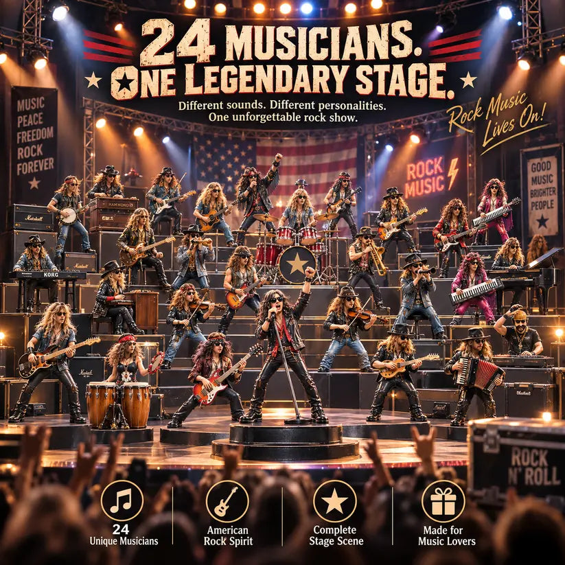 All 24 musician figures arranged as one complete concert stage