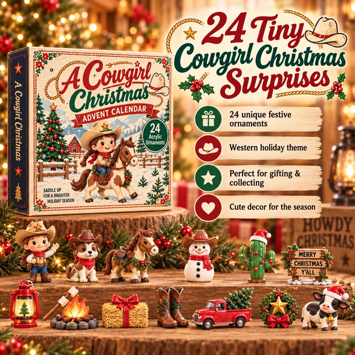 Feature graphic showing the main benefits of the Cowgirl Christmas advent calendar