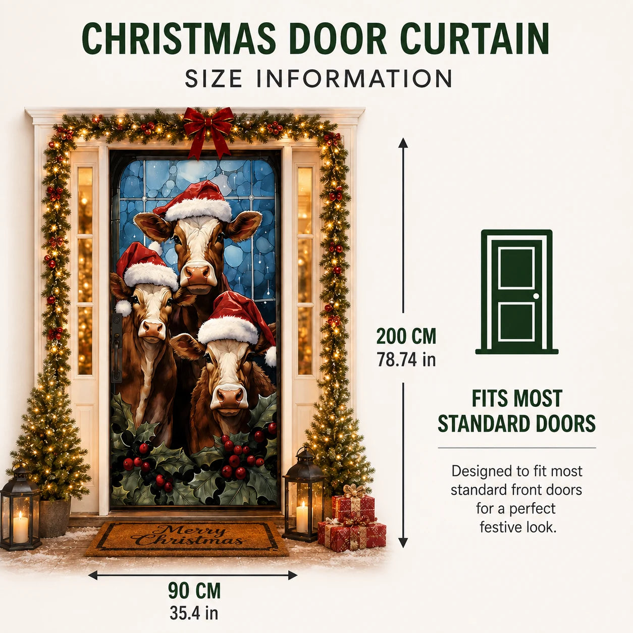 Christmas door curtain size 90 cm by 200 cm