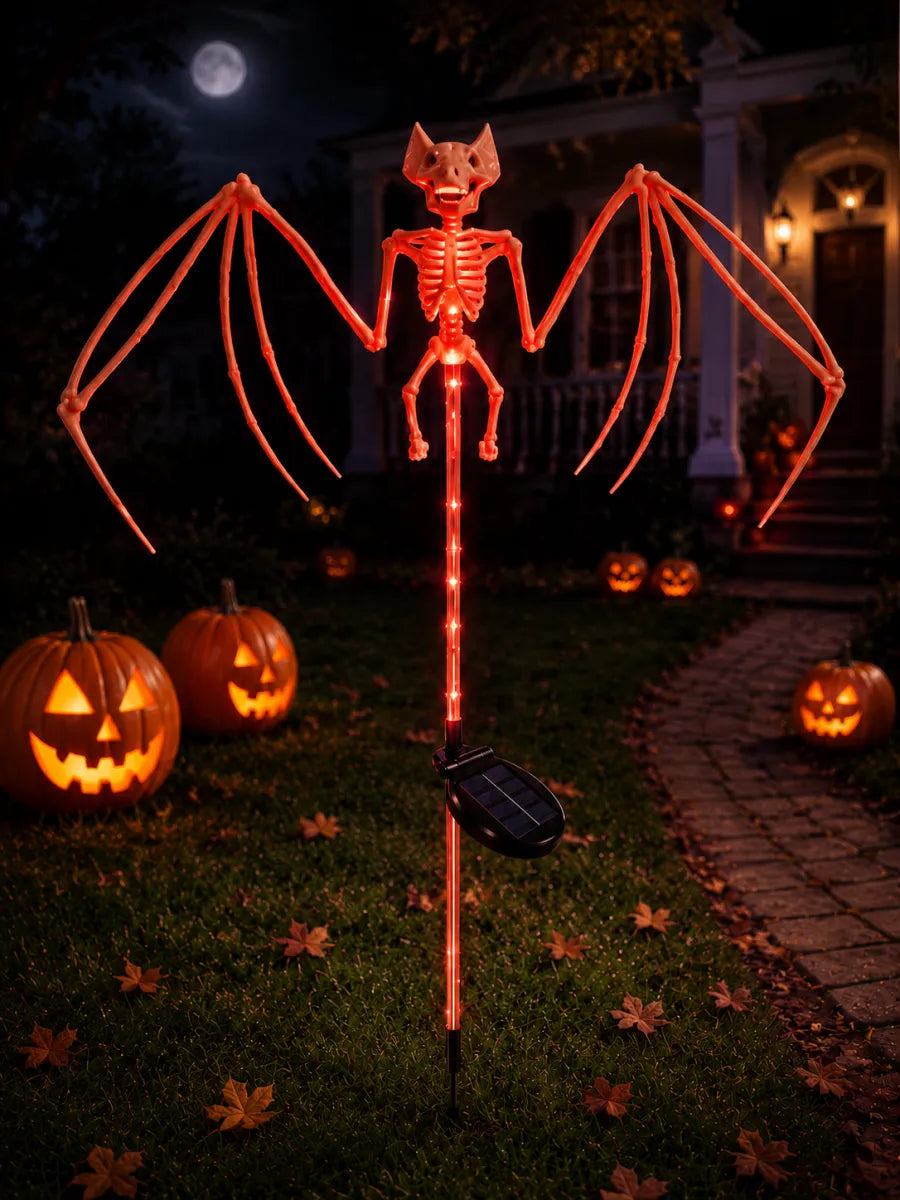 Orange bat skeleton garden stake light