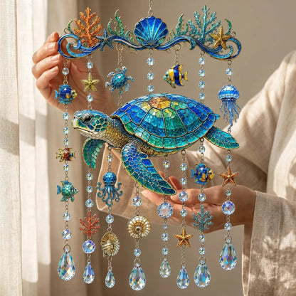 🐬🐢Ocean-Themed Crystal Wind Chime – 🌊Bring the Ocean Glow to Your Garden
