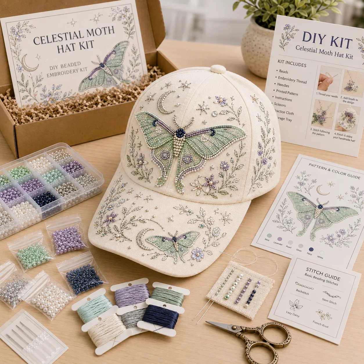 🌸🐦Hummingbird Garden Beaded Hat DIY Kit – Create Wearable Art by Hand🌿✨