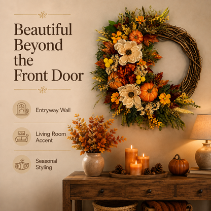 🎃 Fall Wreath for Front Door – Pumpkin, Sunflower & Autumn Floral Harvest Decor
