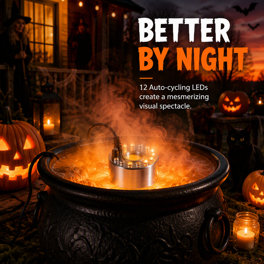 🌫️🌈 Mystic Water Fog Light – 12-LED Mist Effect for Fountains, Decor & Halloween