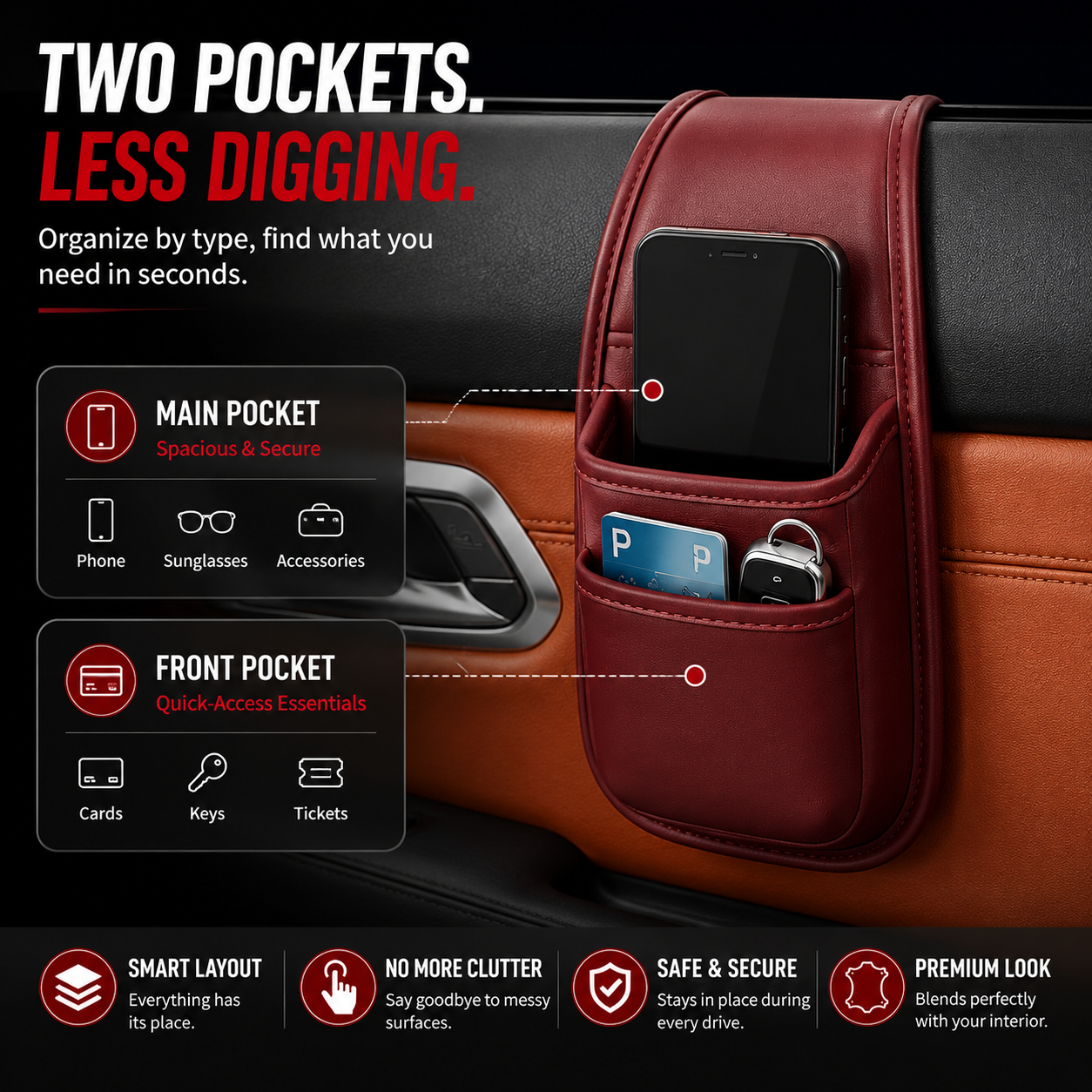 Two pocket car organizer design