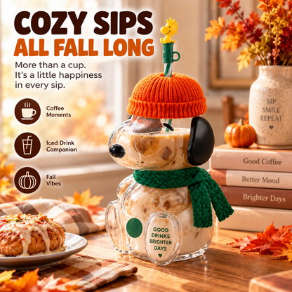 🥤🍂 Cozy Character Glass Tumbler – 3D Cold Drink Cup for Matcha, Coffee & More