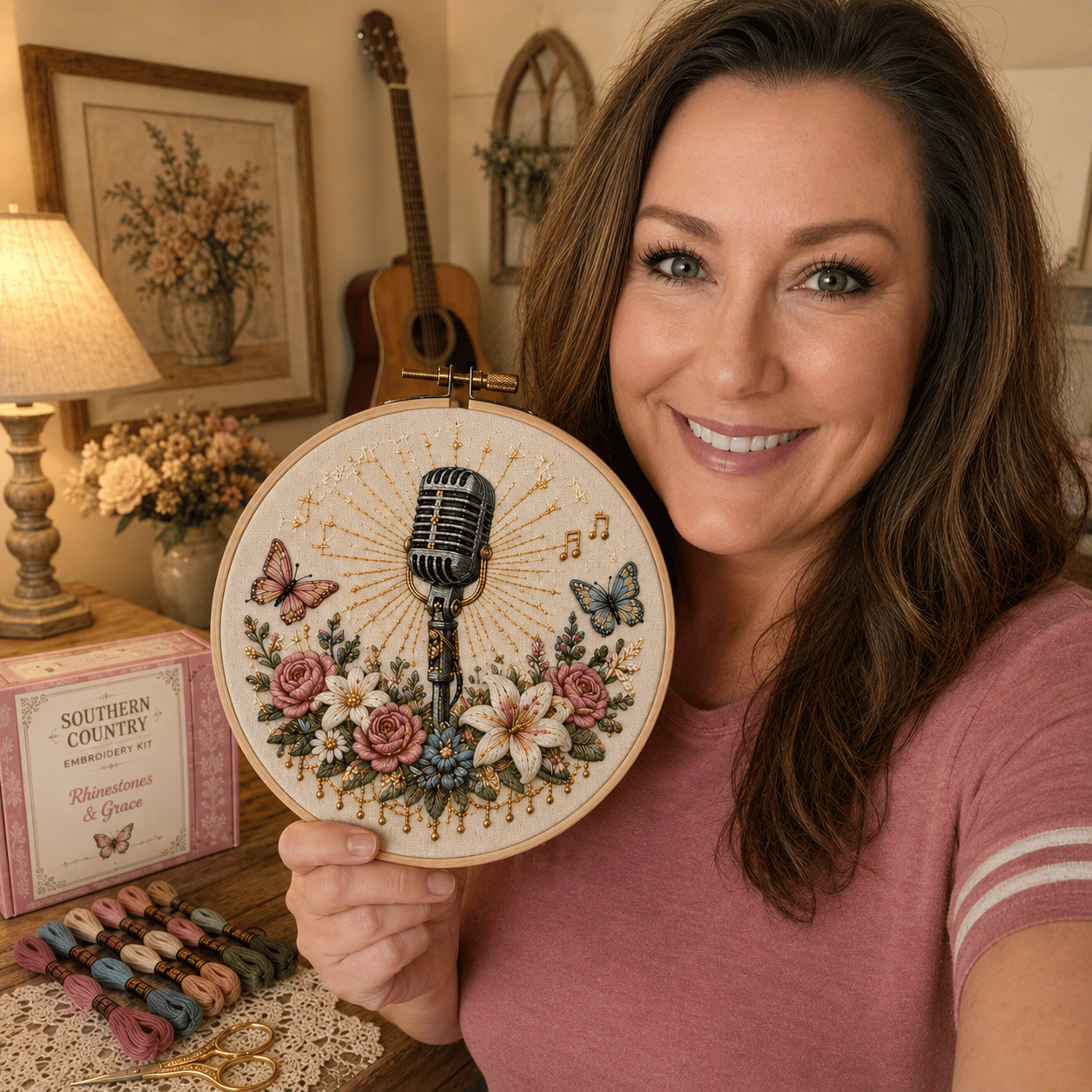 🌼 Beginner-Friendly Dolly Southern Country Needlework DIY Kit | Complete Kit with Pre-Printed Fabric, Wooden Hoop, Floss, Needles & Step-by-Step Guide Included 💕