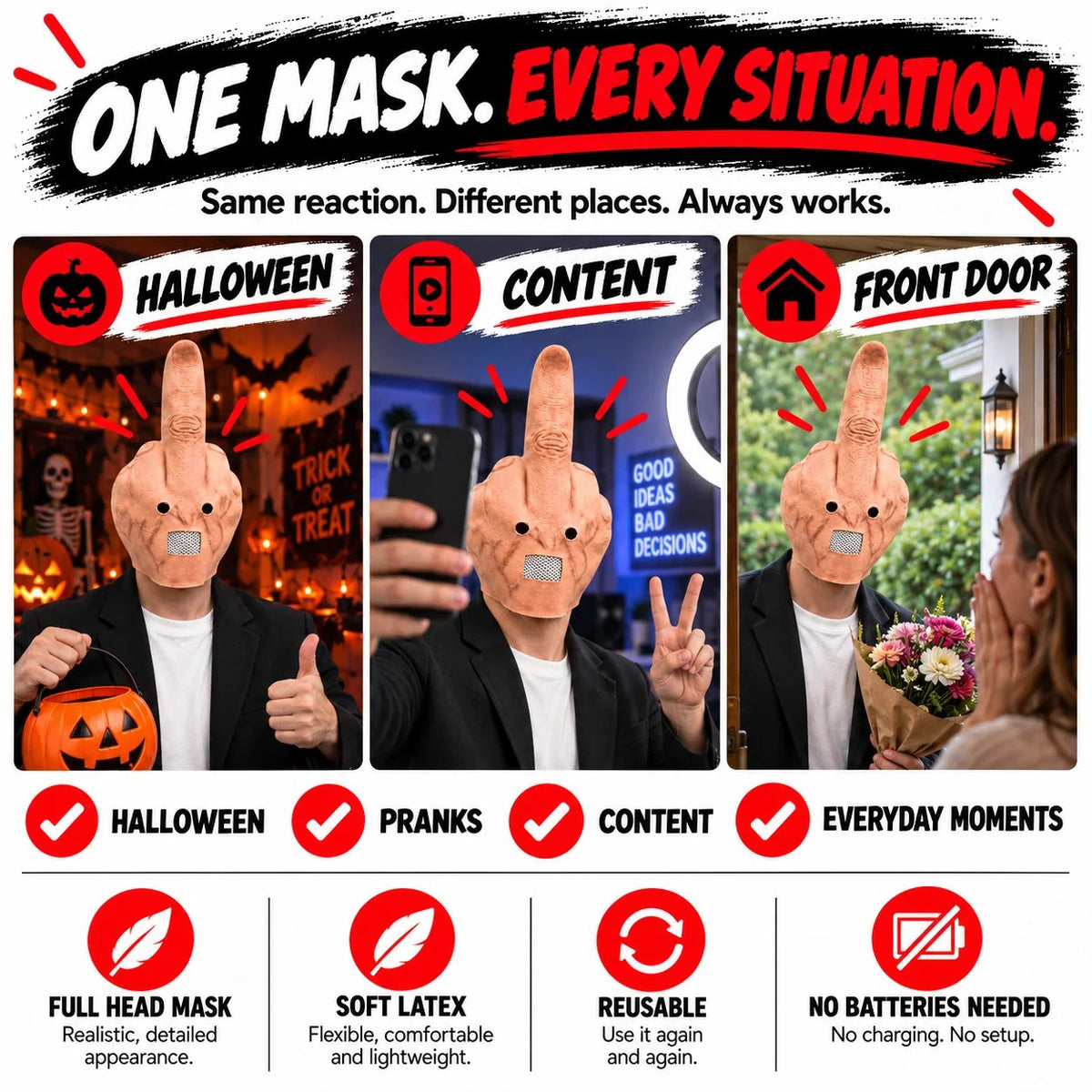 Uncanny Smile Reaction Mask – Halloween Prank & Party Mask
