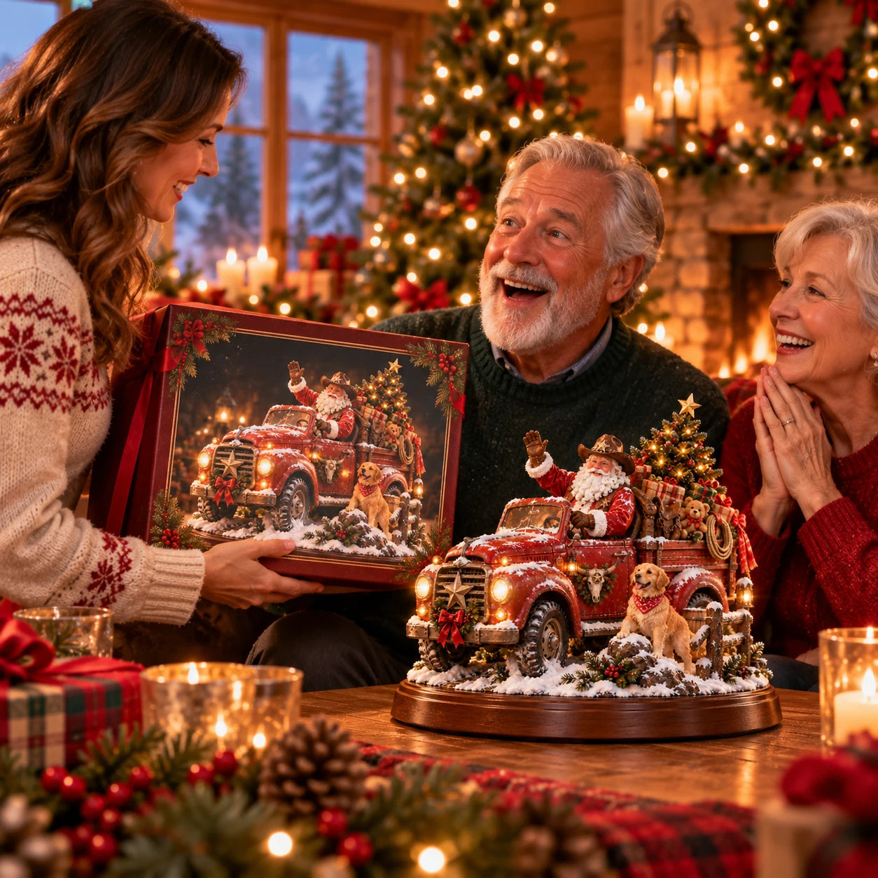 Couple enjoying Santa's Last Delivery Christmas keepsake at home