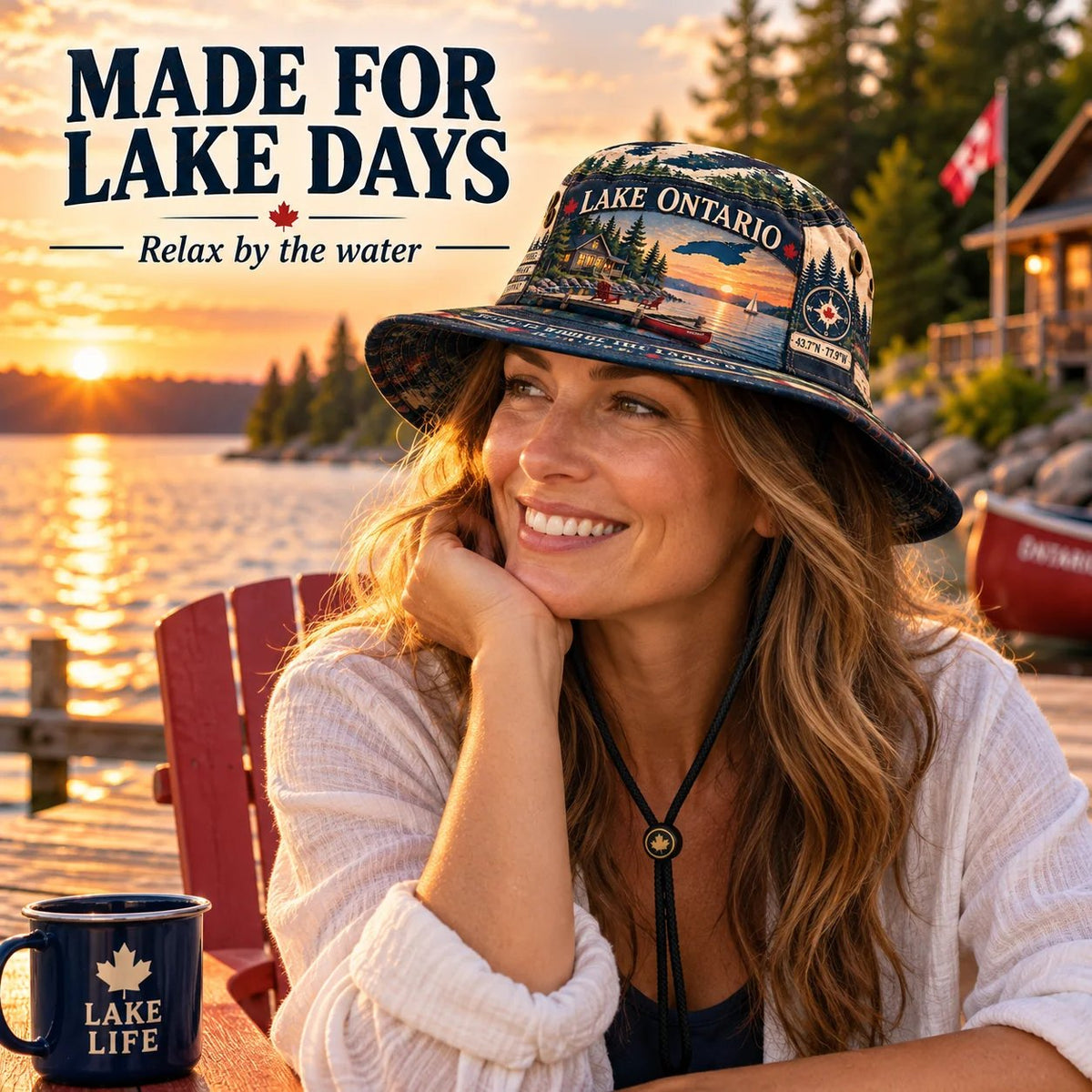 🔥LAST DAY 50% OFF - 🌊🍁 Lake Ontario Cottage Life Boonie Hat – Home Is Where the Lake Is (🧢100% Cotton)