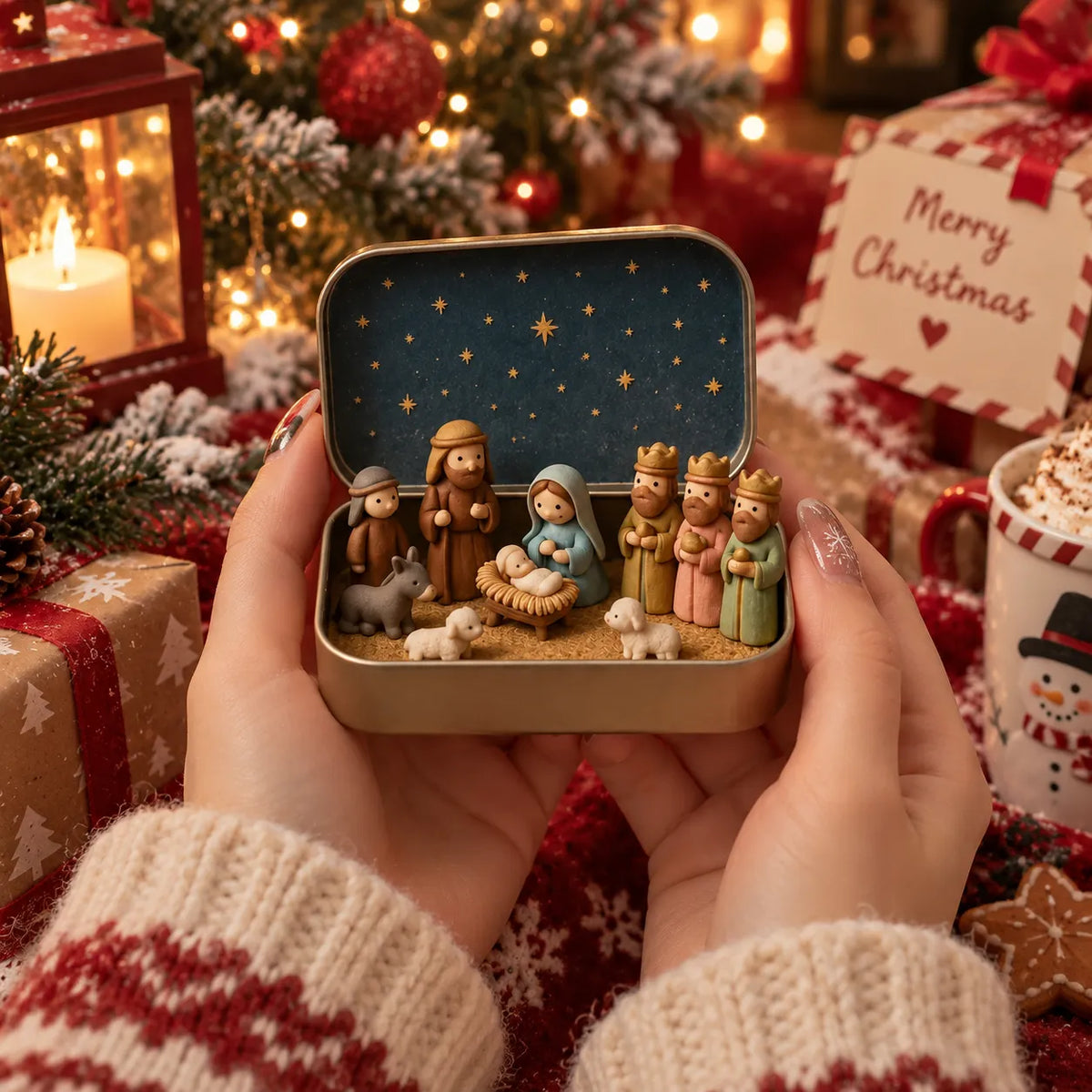 🔥Last Day 49% OFF - ✝️Religious Pocket-Size Mini Nativity Scene Set with Storage Box
