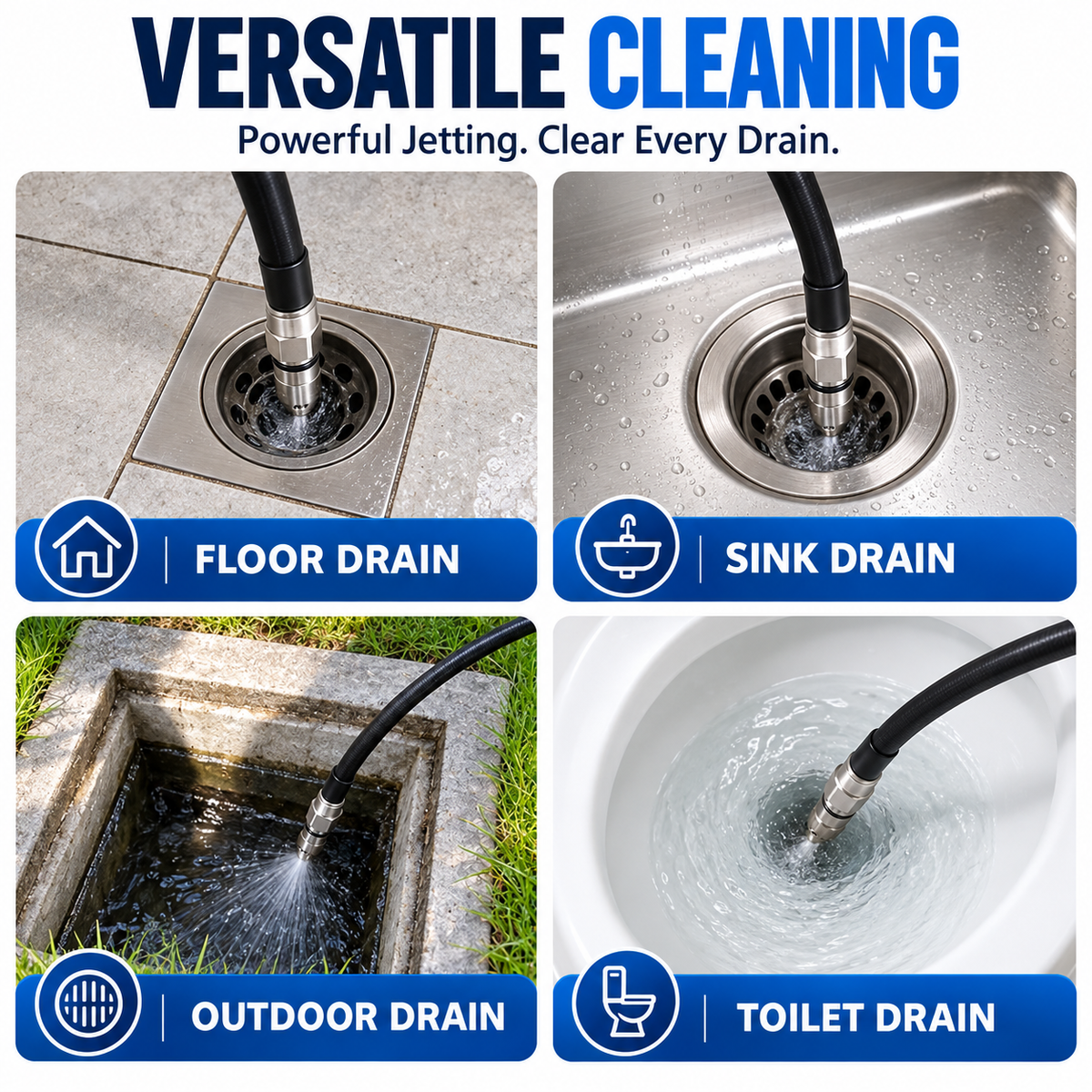 Stainless Steel Sewer Jetter Nozzle – 1/4' Quick Connect Drain Cleaning Attachment for Pressure Washers