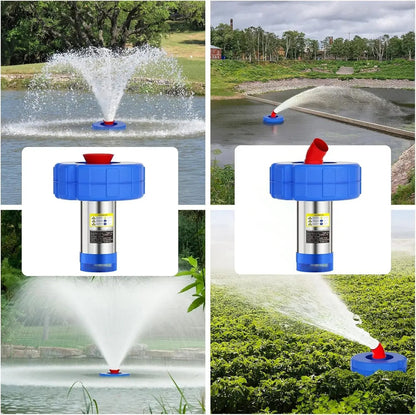 Pond Fountain Aerator  1HP 110V 750W 15000 GPH Floating Fountain Pump with 100 FT Power Cord  2 x 100 FT Rope Timer  Fully Automatic Powerful Aerating Fountain for Larger Ponds, Lakes
