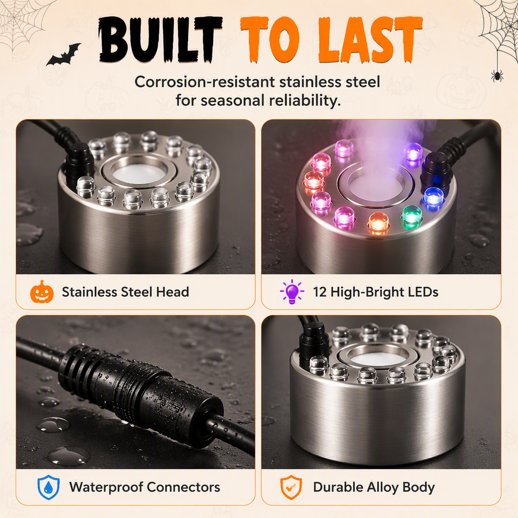🌫️🌈 Mystic Water Fog Light – 12-LED Mist Effect for Fountains, Decor & Halloween