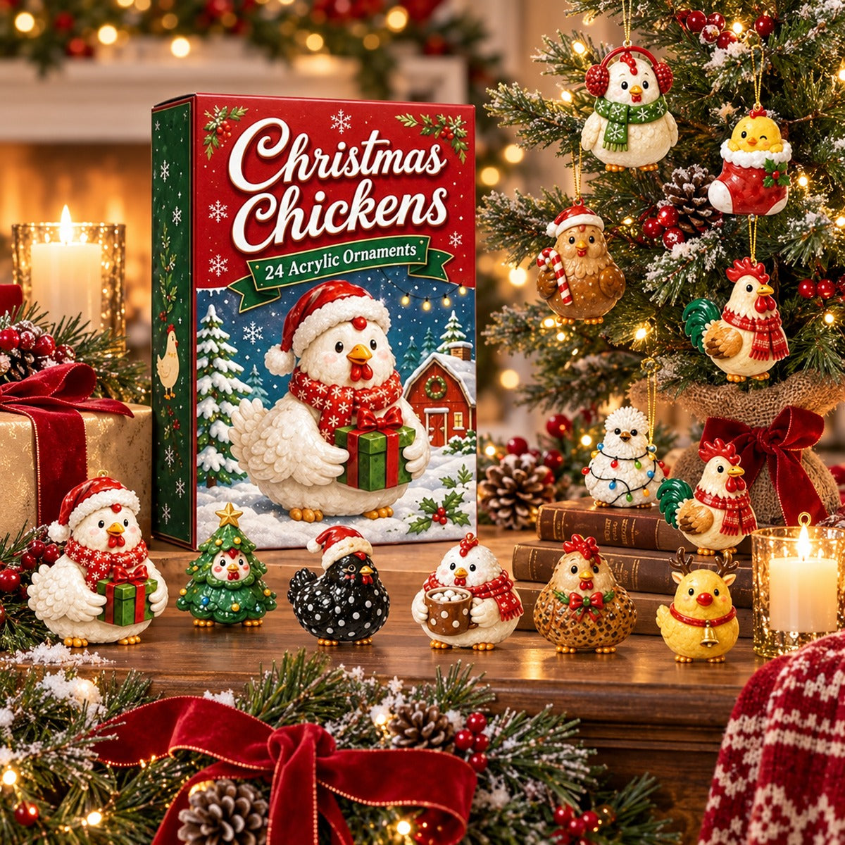Christmas Chickens advent calendar gift display