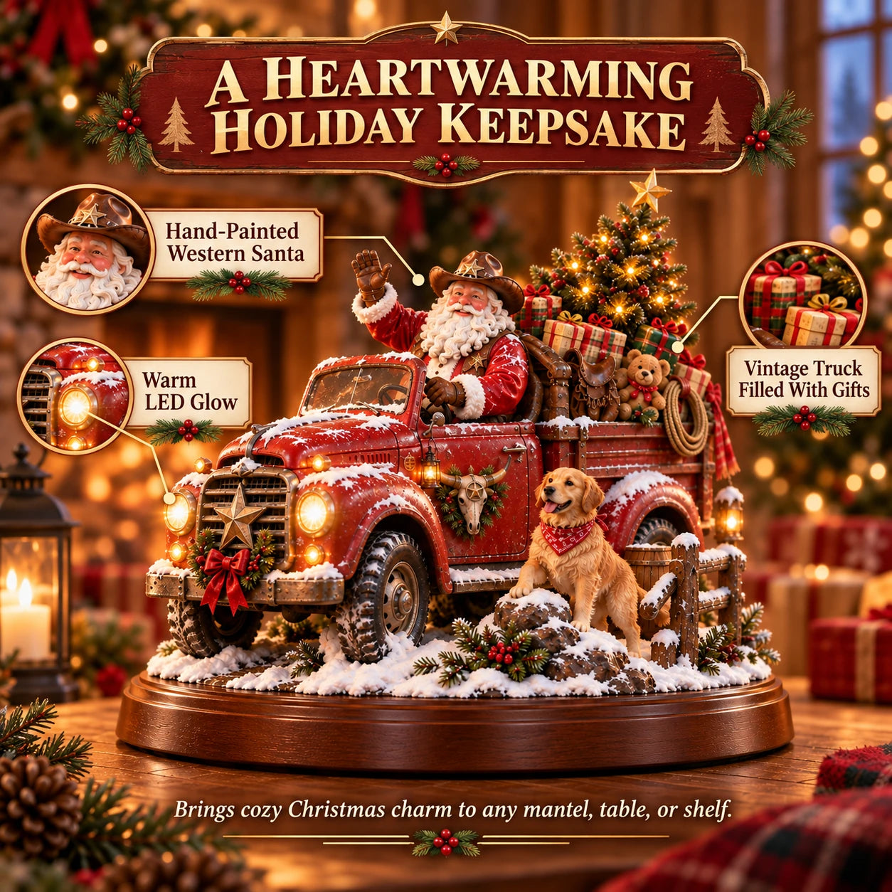 Santa's Last Delivery glowing on a warm Christmas table display
