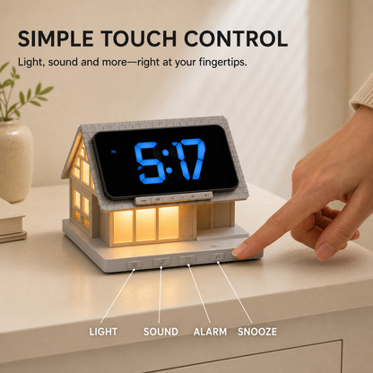 🏡✨ Cozy Cabin 4-in-1 Bedside Station – Alarm Clock, Night Light, White Noise & Wireless Charger
