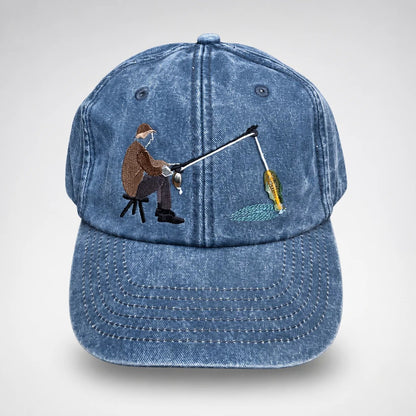 🎣🧢 Catch of the Day Interactive Fishing Cap –🎁 Vintage Washed Moving Fish Hat