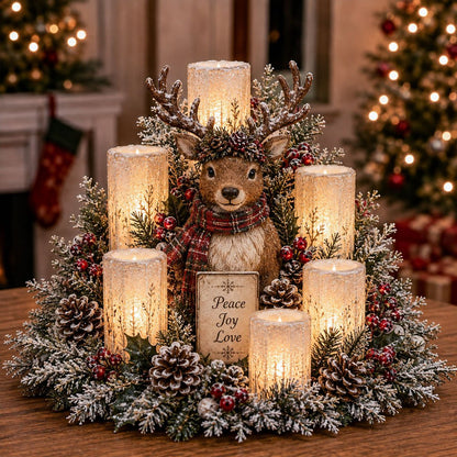 Christmas Lighted Centerpiece with Flameless Candle Glow