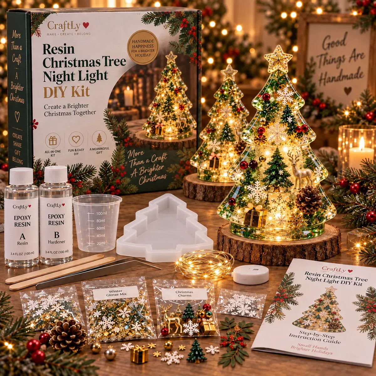 🎄✨ DIY Christmas Glow Tree – Beginner-Friendly Resin Craft Kit with Lights & Festive Decorations