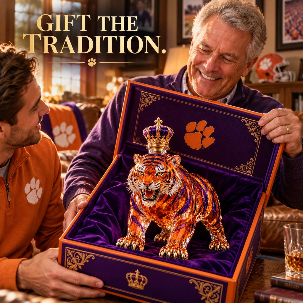 Tiger anniversary decanter gift giving scene