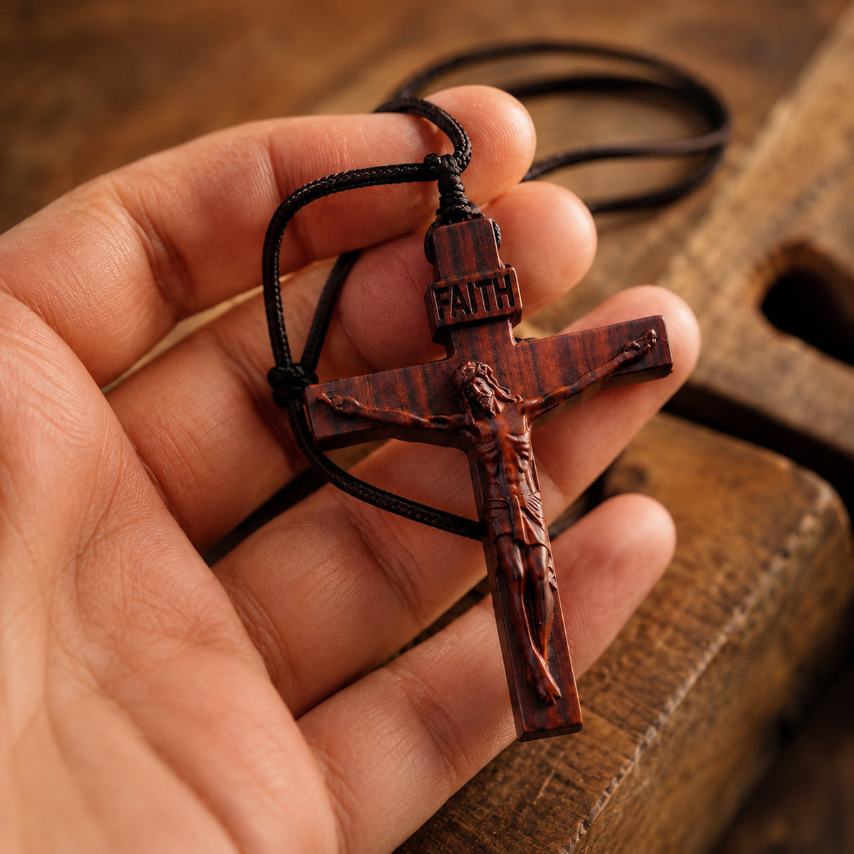 ✝️ Handmade Wooden Jesus Cross Necklace (𝐃𝐚𝐧𝐢𝐞𝐥 𝐁𝐫𝐨𝐨𝐤𝐬 𝐇𝐚𝐧𝐝𝐦𝐚𝐝𝐞®)