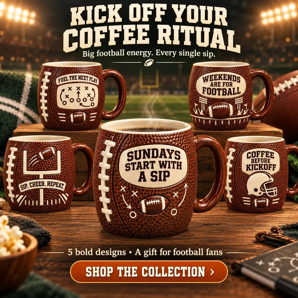 🏈🔥 Game Day 3D Football Mug – 5 Fun Ceramic Designs for Coffee, Beer & Sports Fans