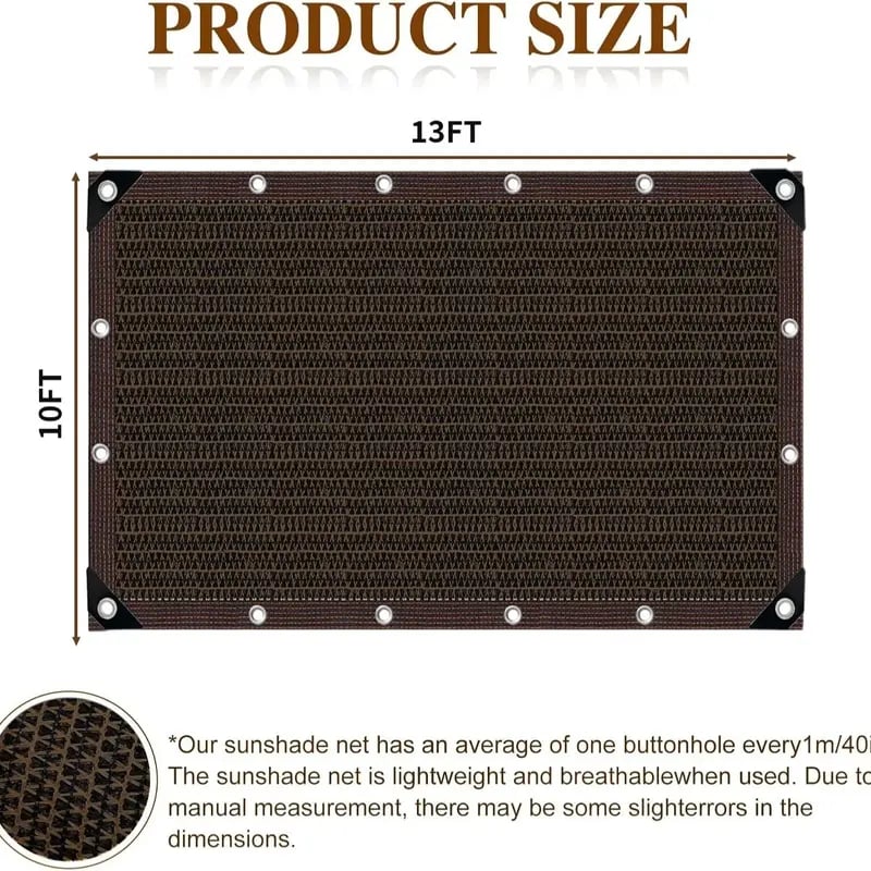 💥90% Blackout Cloth (Black) - 10 x 13ft UV-Resistant Shade Net with Reinforced Rivets