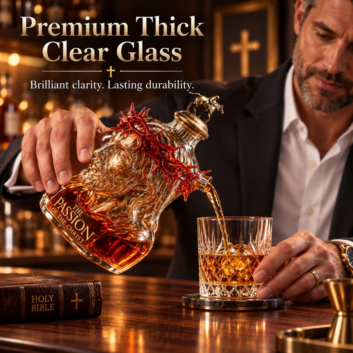 Sculpted Passion of the Christ Decanter | Premium Collectible Glass Bottle