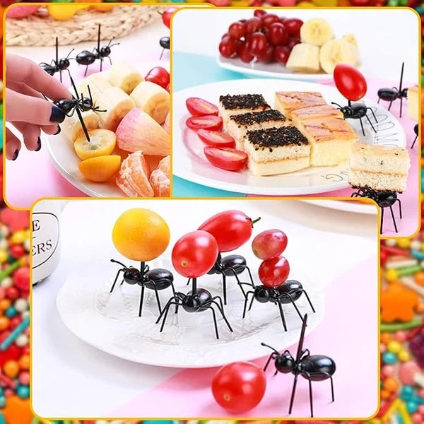 Different serving ideas using ant-shaped fruit picks