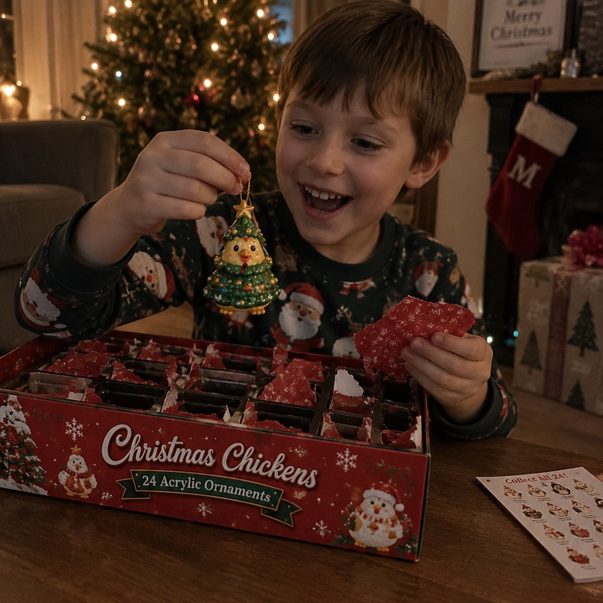 Customer photo opening a Christmas chicken ornament