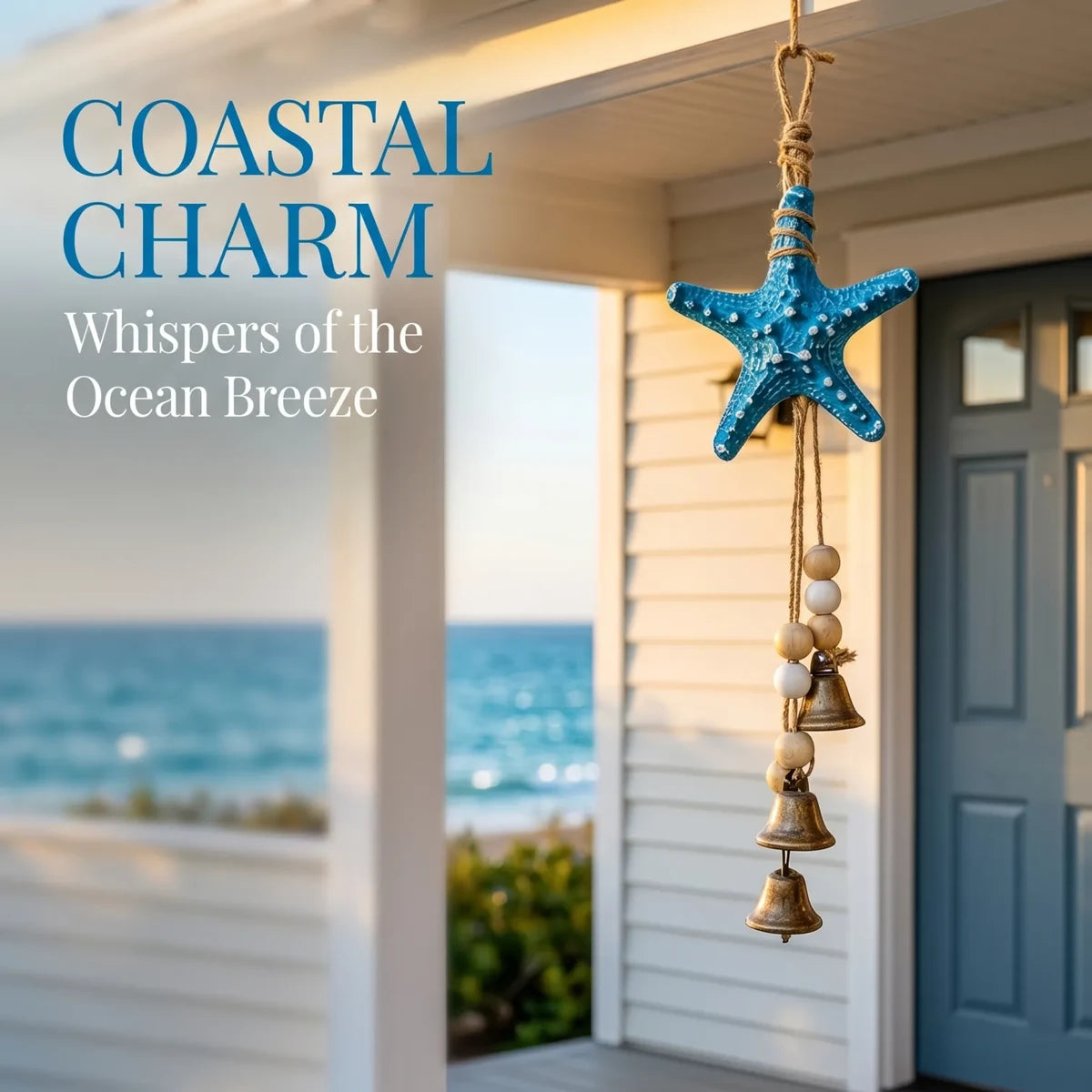 Coastal starfish wind chime decorating a seaside porch