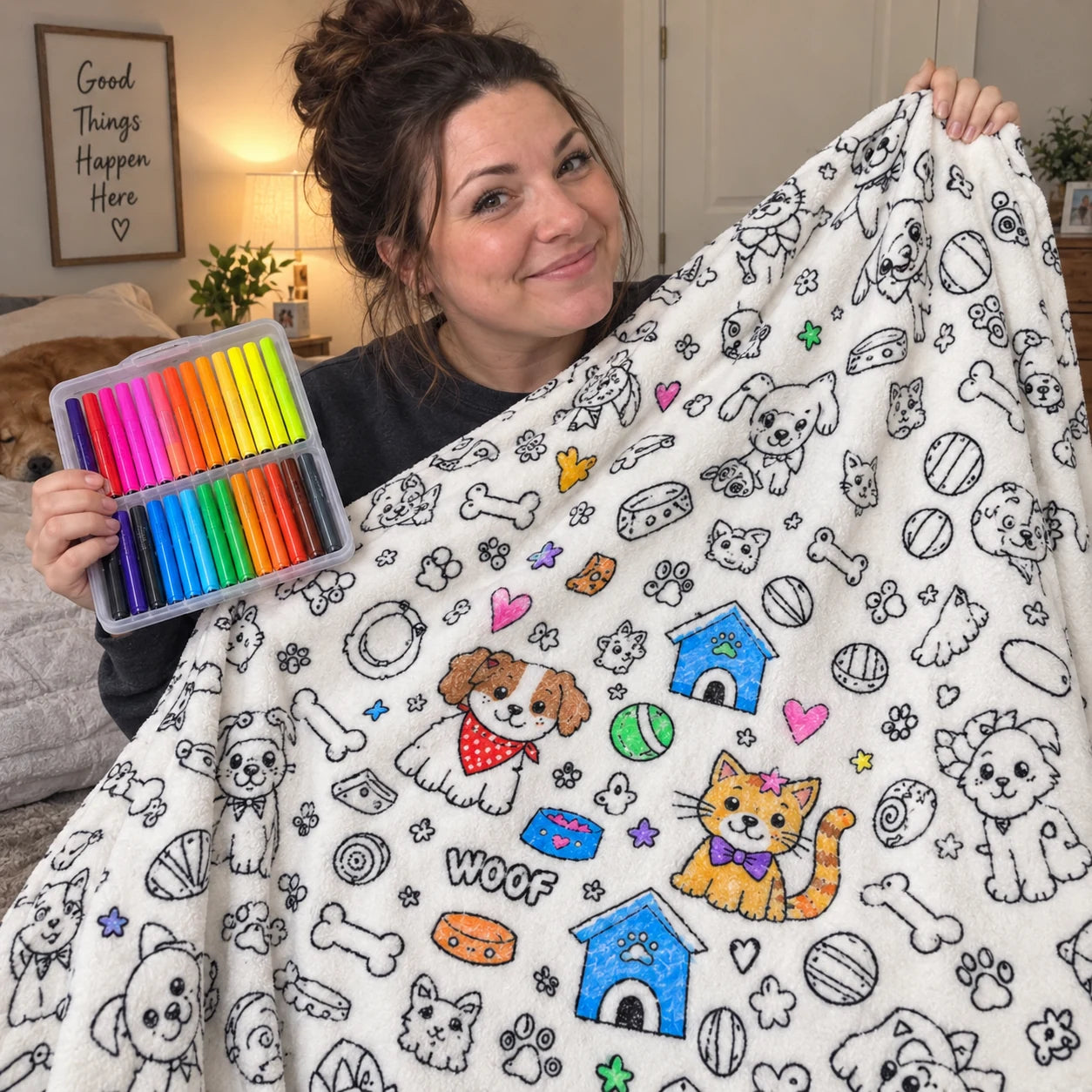 Customer showing a partially colored pet blanket