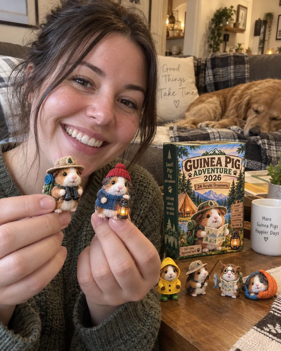 Customer holding two Guinea Pig Adventure collectible figures at home