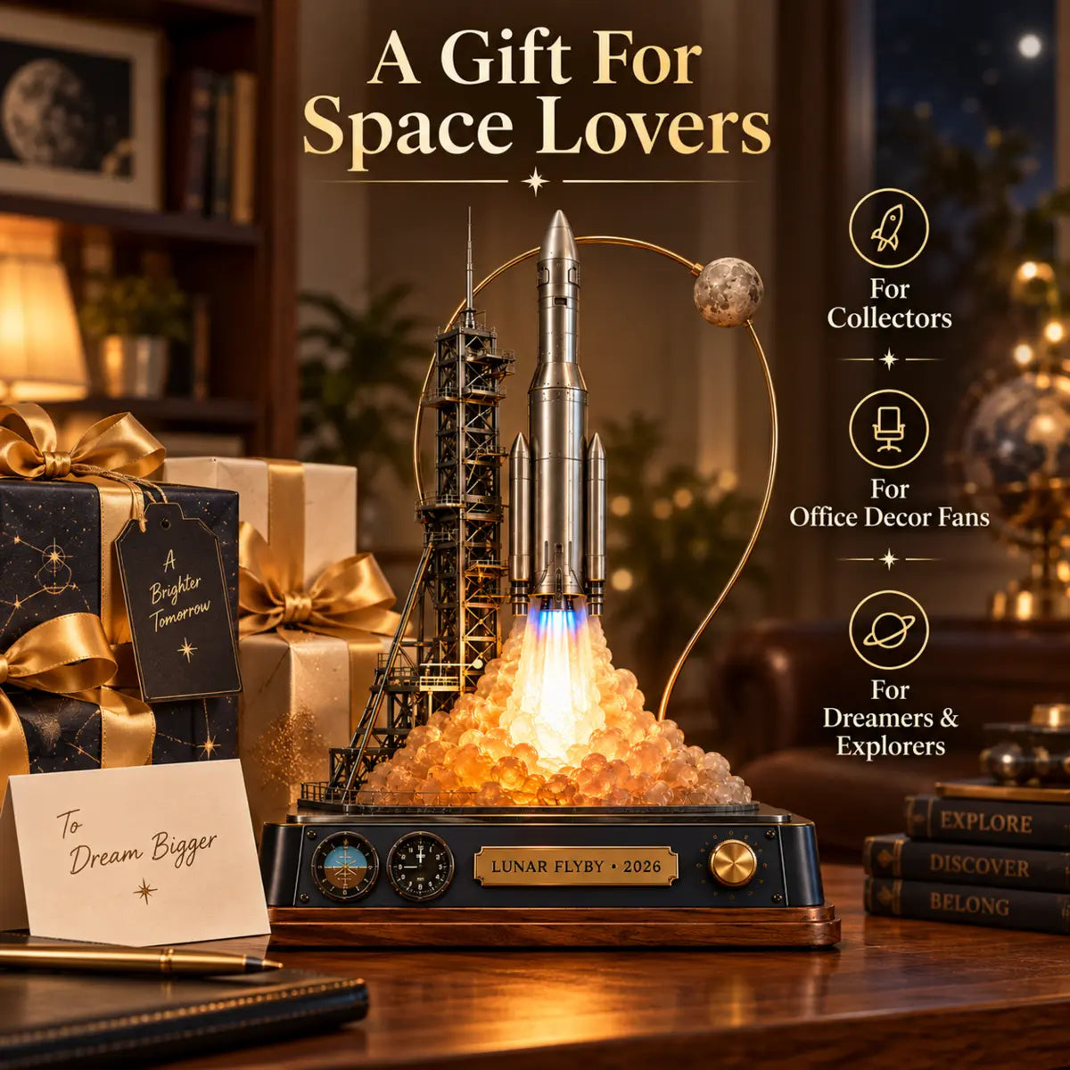 Lunar Flyby rocket display presented as a gift for space lovers