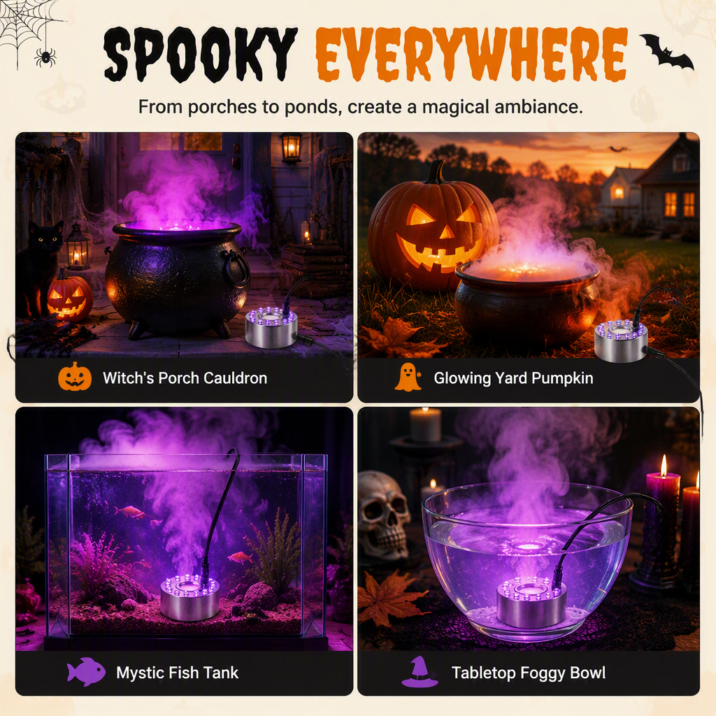 🌫️🌈 Mystic Water Fog Light – 12-LED Mist Effect for Fountains, Decor & Halloween