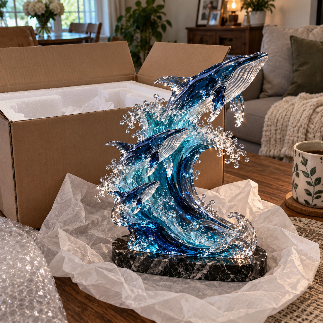 Customer unboxing Becoming Ocean sculpture