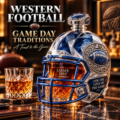 🏈💙Western Football Helmet Whiskey Decanter – 1960–2026 Silver & Blue Star Commemorative Bottle