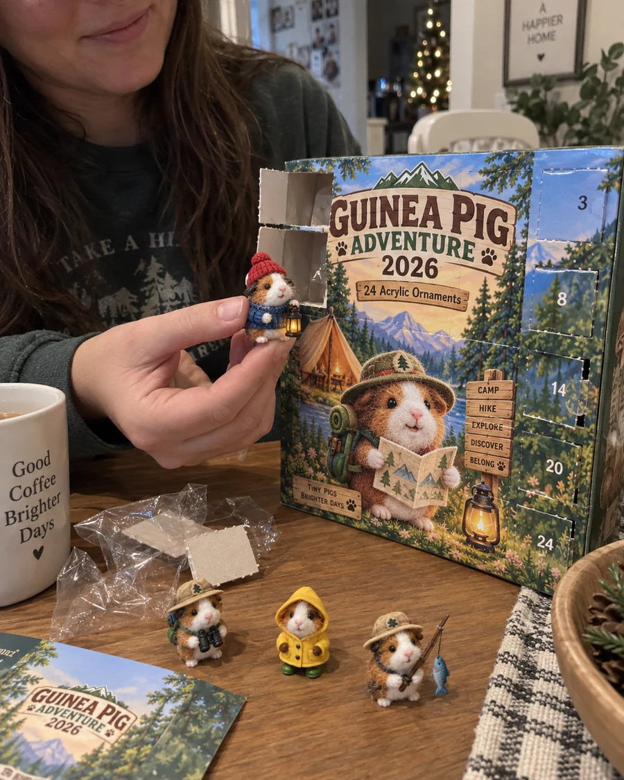 Customer opening the Guinea Pig Adventure advent calendar at a table