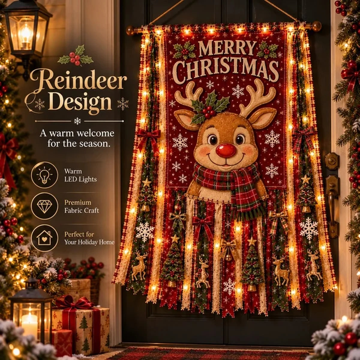 Reindeer design light-up Christmas door banner