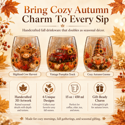 🍂✨Autumn Harvest 3D Glass Cup Gift Set – 6 Festive Designs