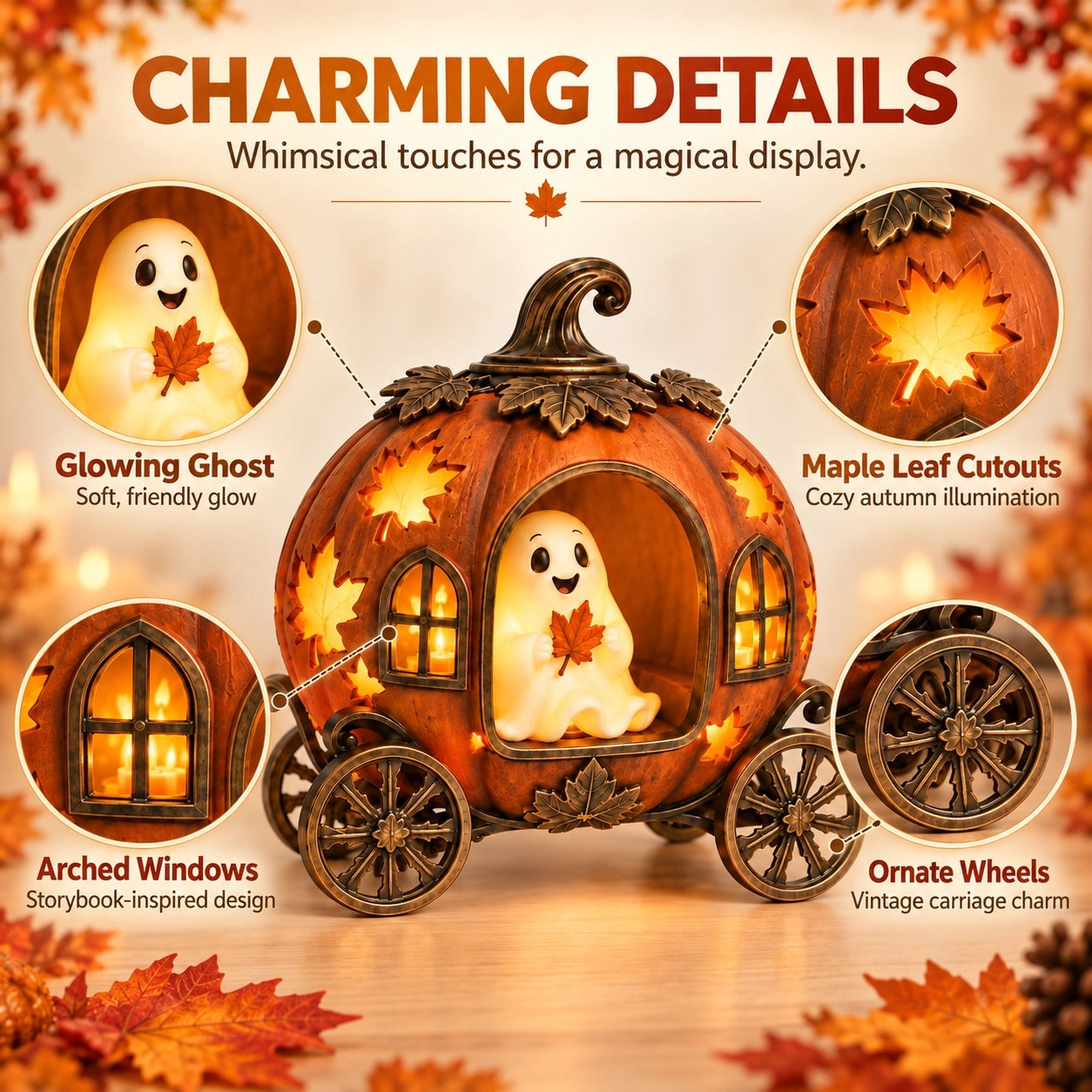 Lighted Ghost Pumpkin Carriage Figurine🎃