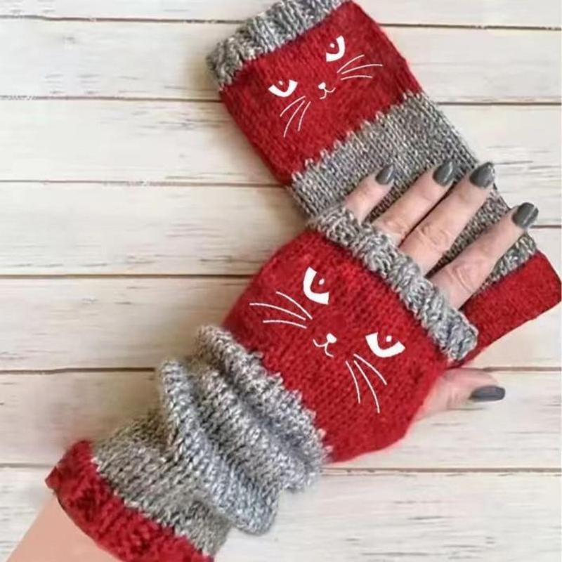 🔥Women's Knitted Fingerless Gloves with Cute Cat Embroidery