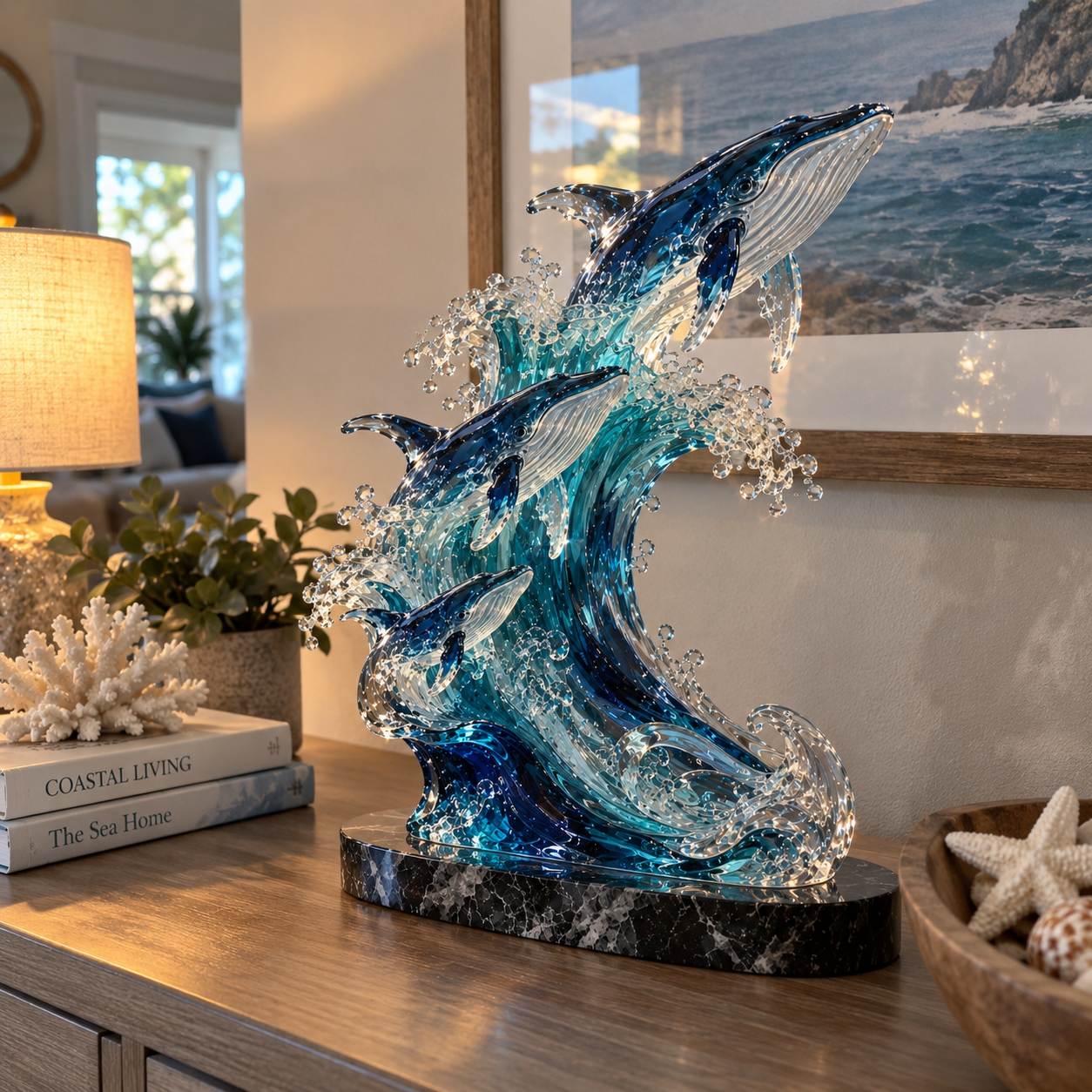 Customer display photo of Becoming Ocean on a console table